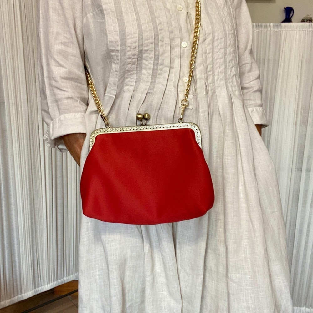 Burnt orange leather vintage clutch bag